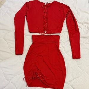 🔥 Sexy Red Lace-Up Two-Piece Set